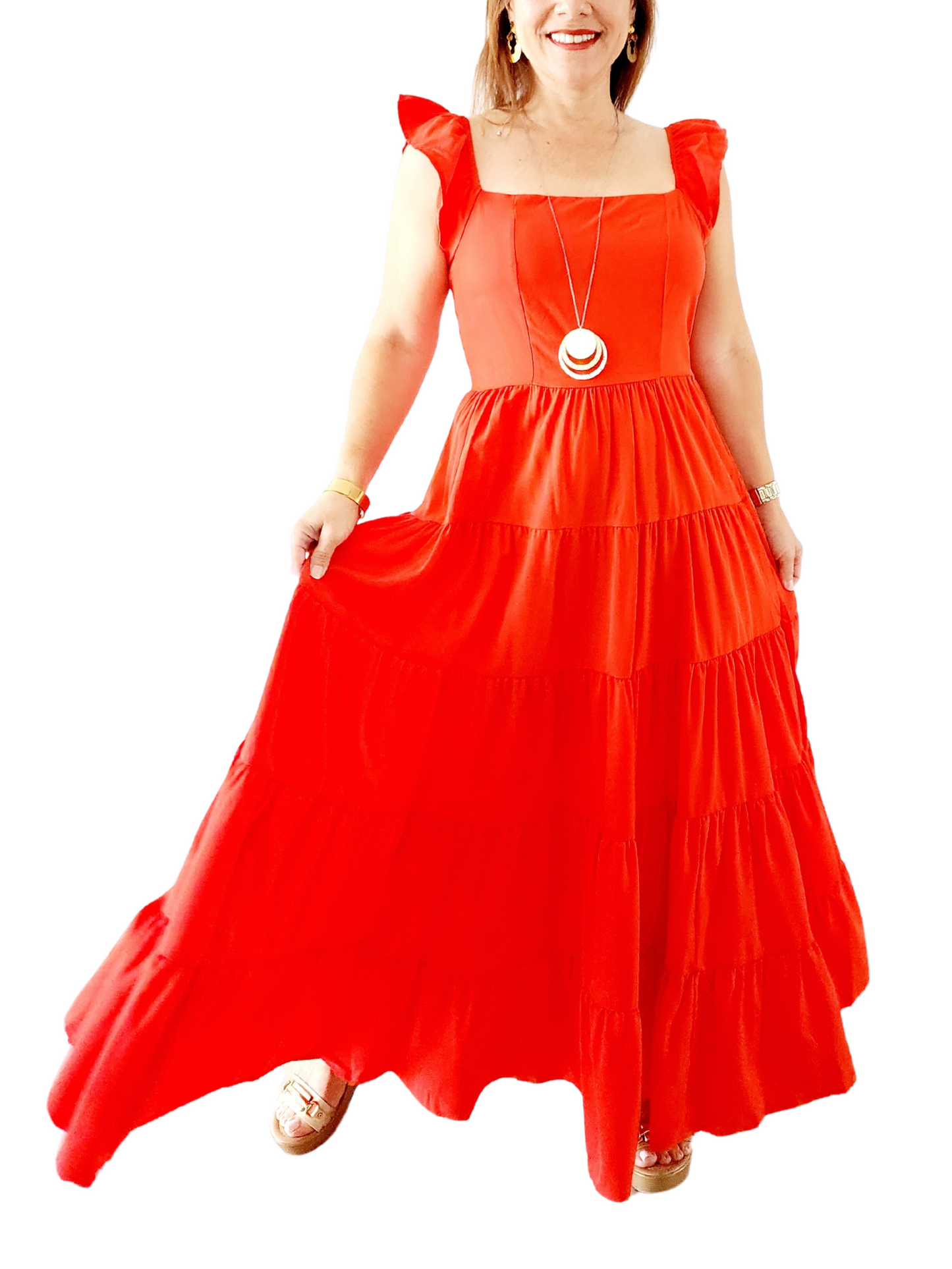 Maxi Dress Rojo con Vuelo - Elegancia y Comodidad ❤️