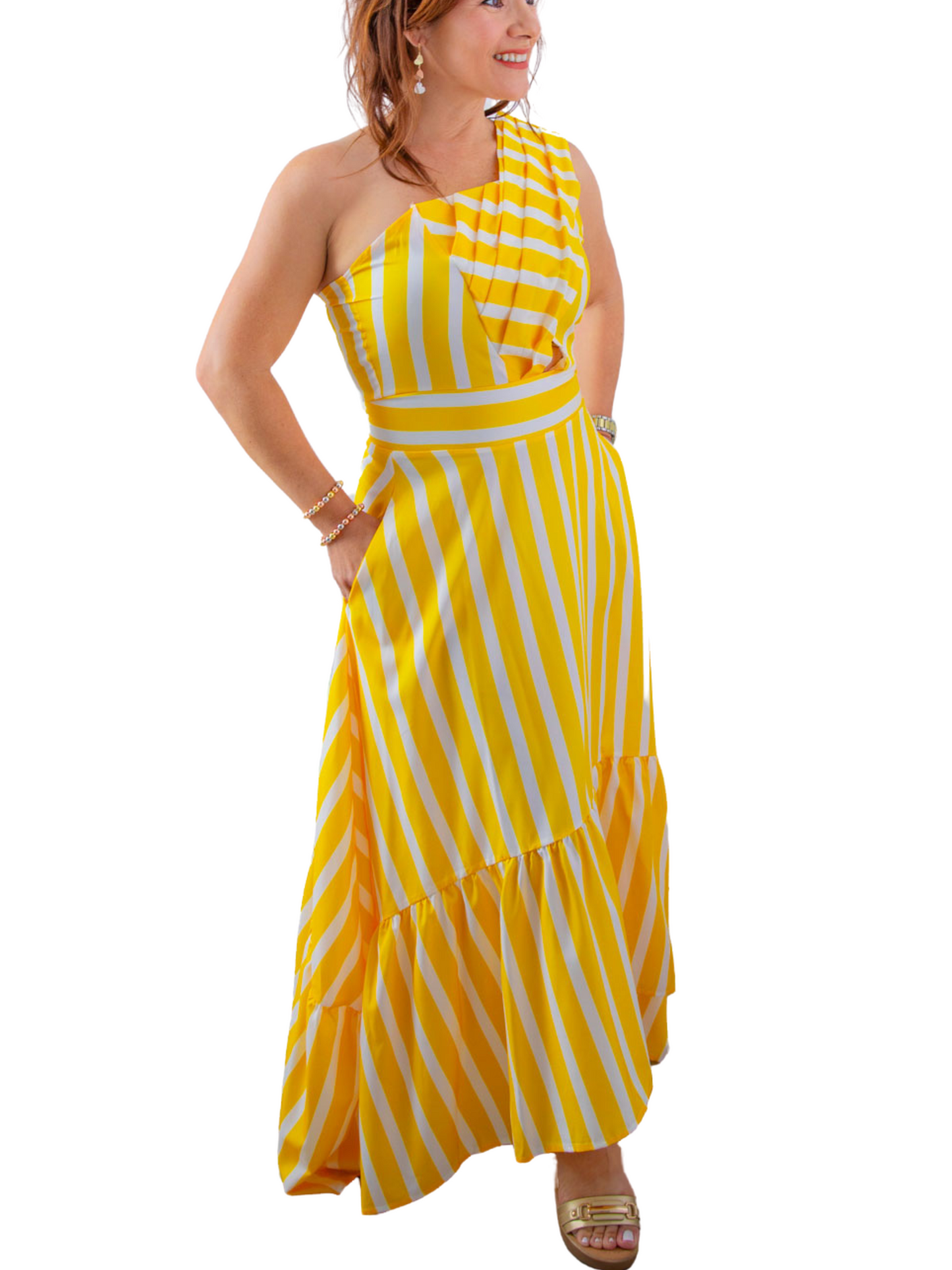 Maxi Dress Destello Dorado – One Shoulder ✨
