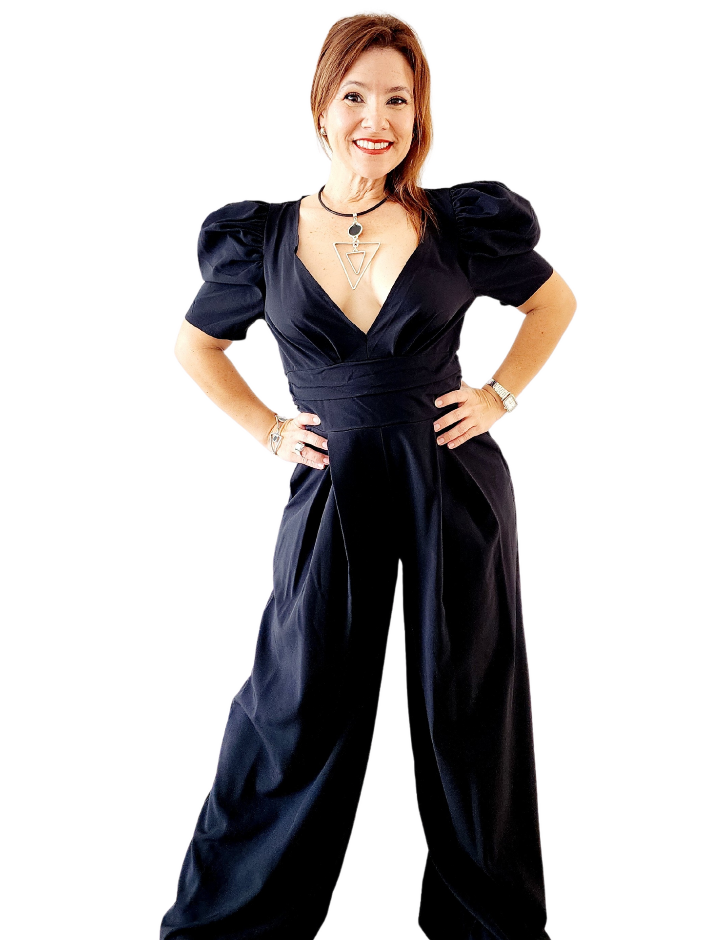 Jumpsuit Elegante Negro con Mangas Anchas y Escote V ✨