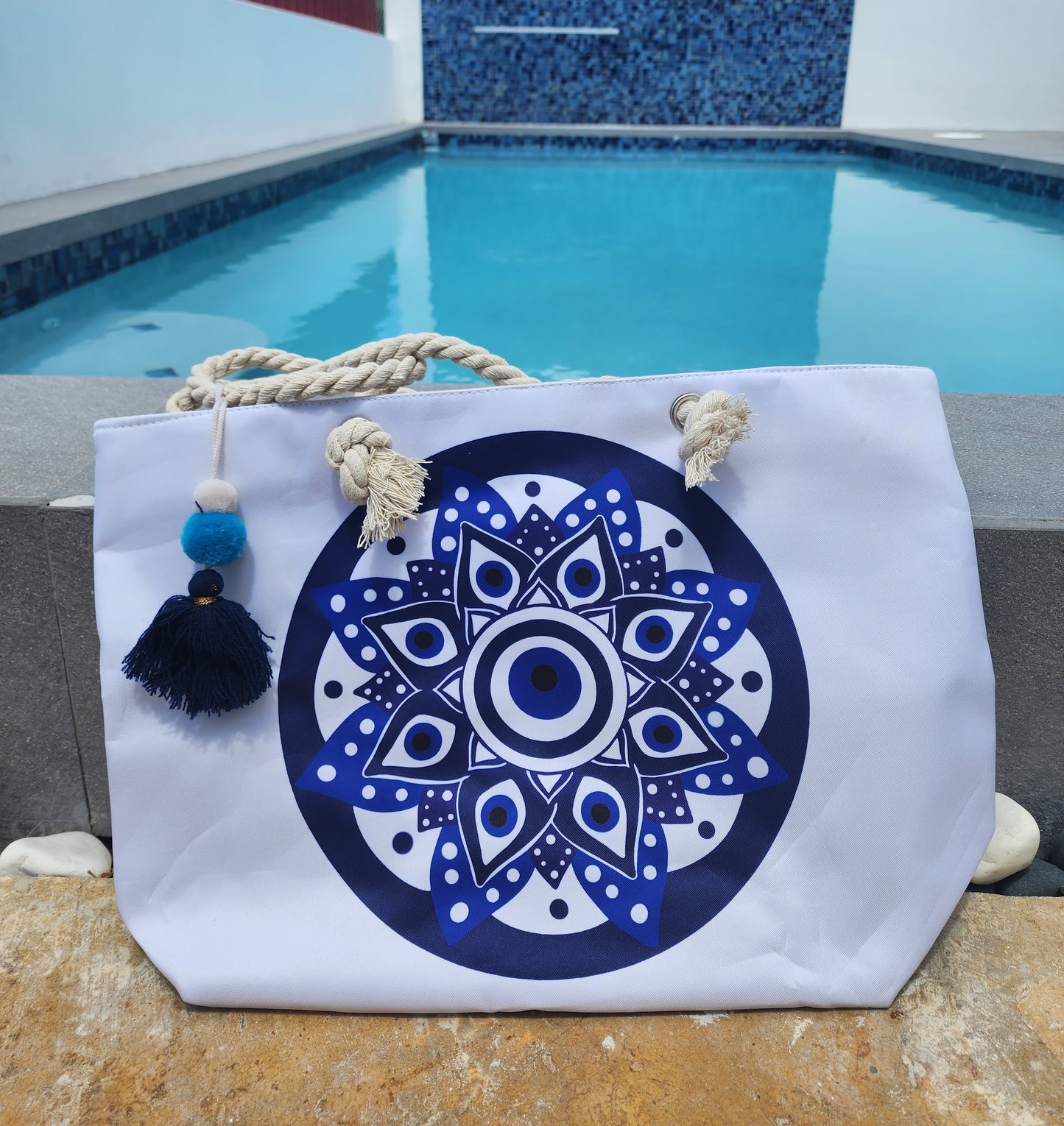 Large bag with evil eye print