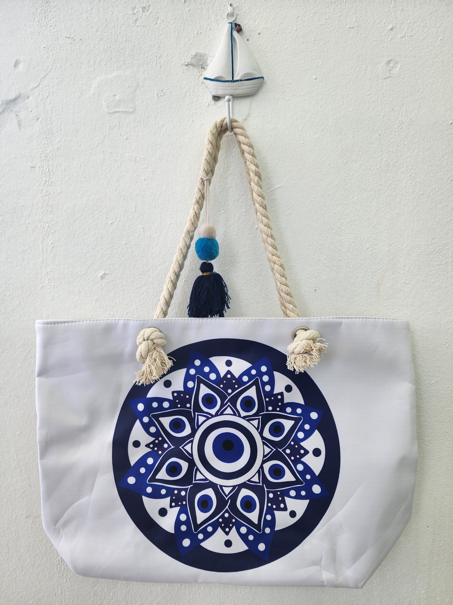 Large bag with evil eye print