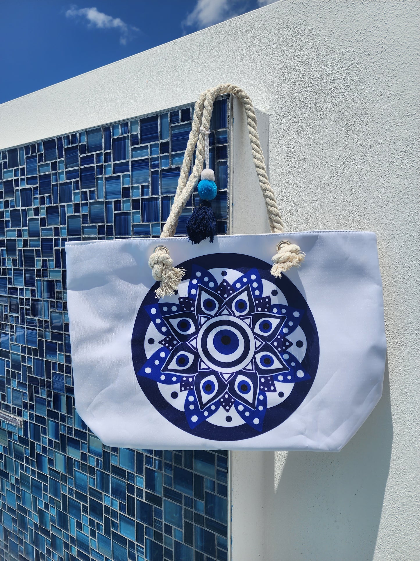Large bag with evil eye print
