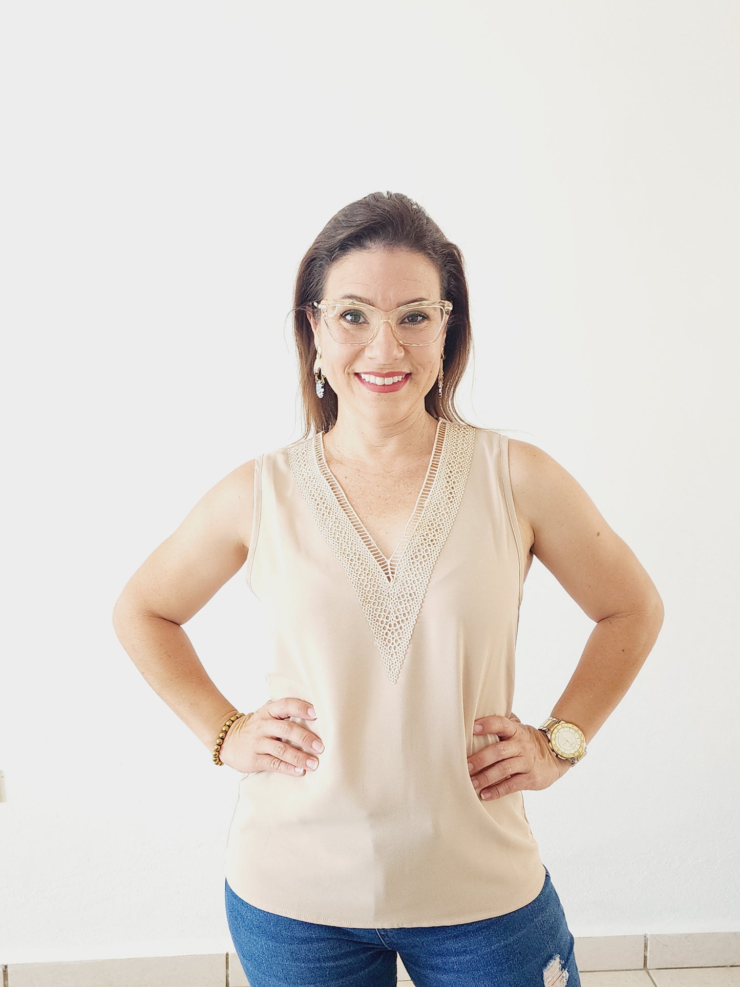 Cream V-neck top