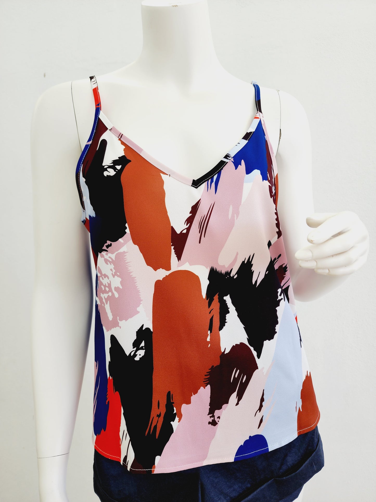 Multicolored top with spaghetti sleeves