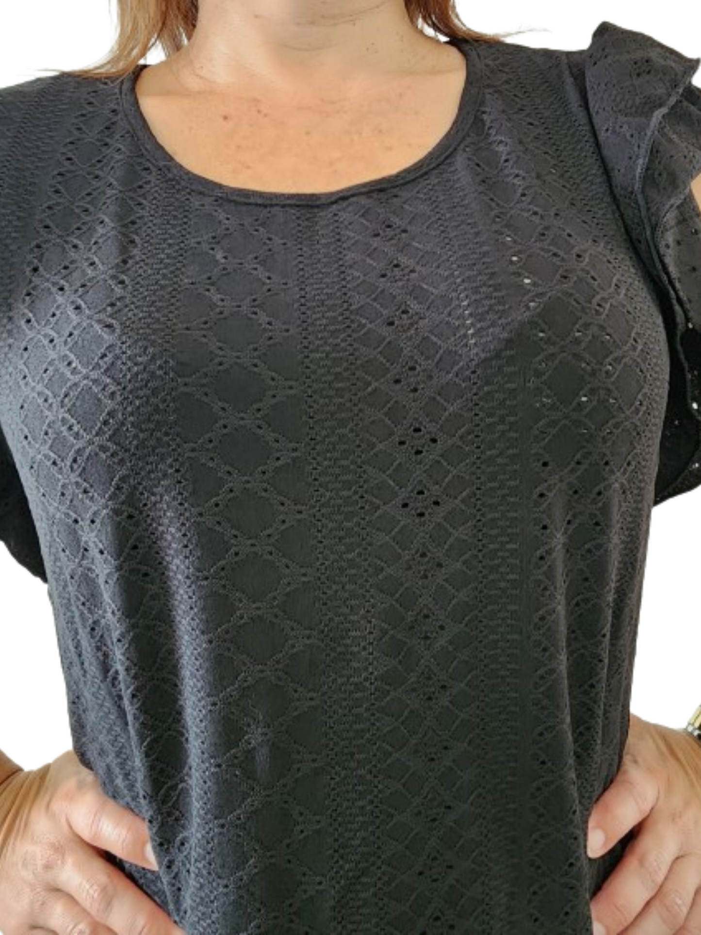 Black top with ruffle