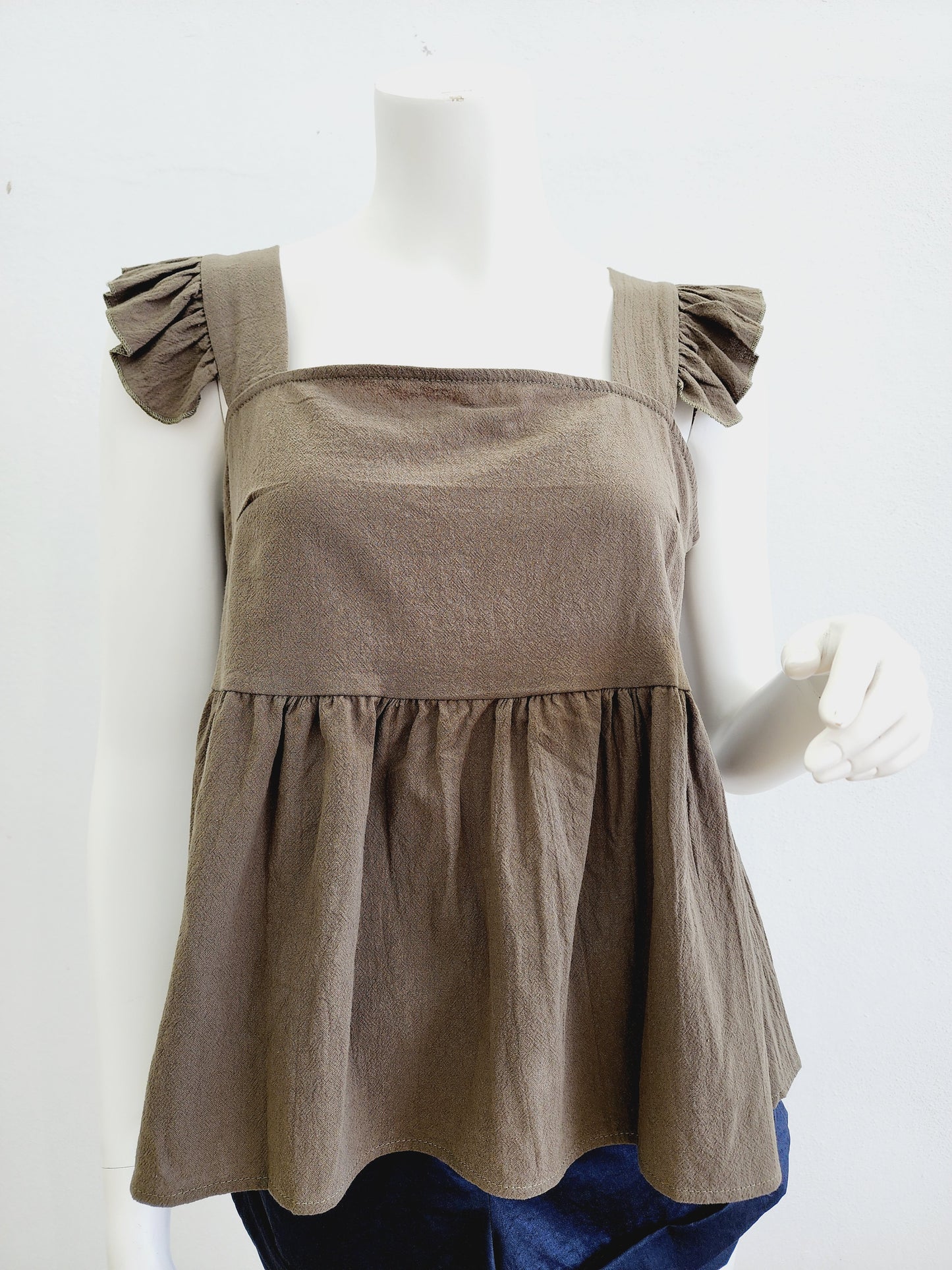 Olive wide angled square cut top