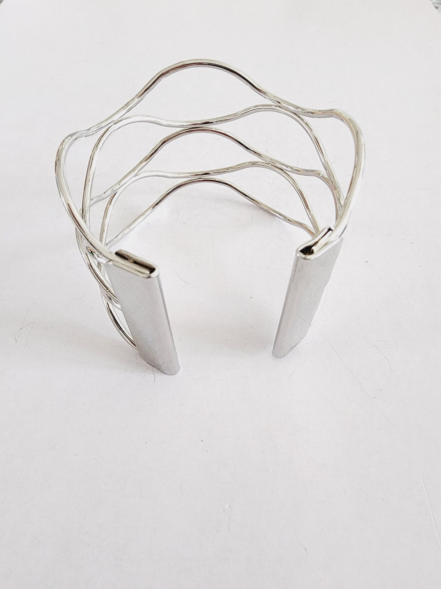 Wide silver bracelet