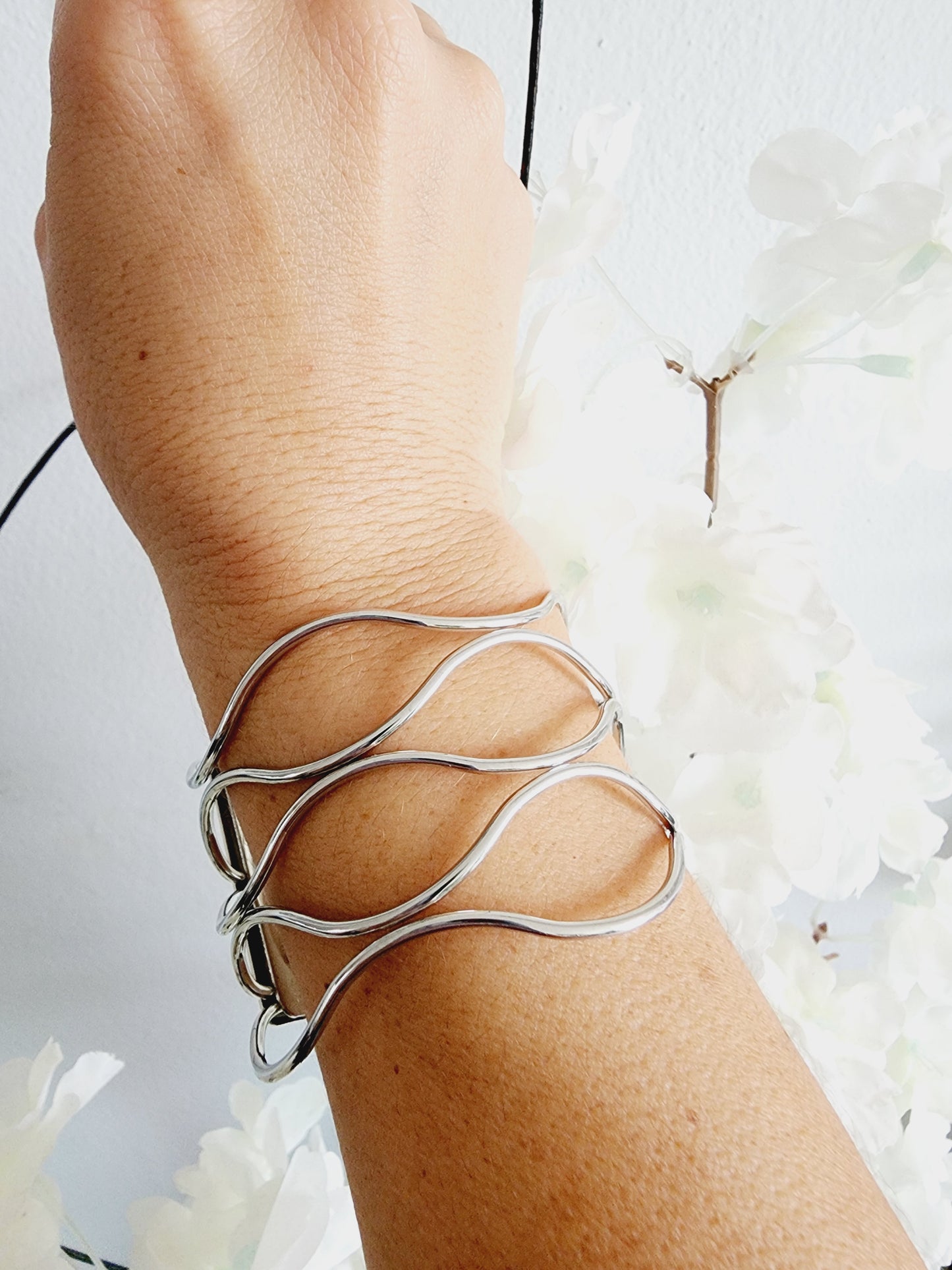 Wide silver bracelet
