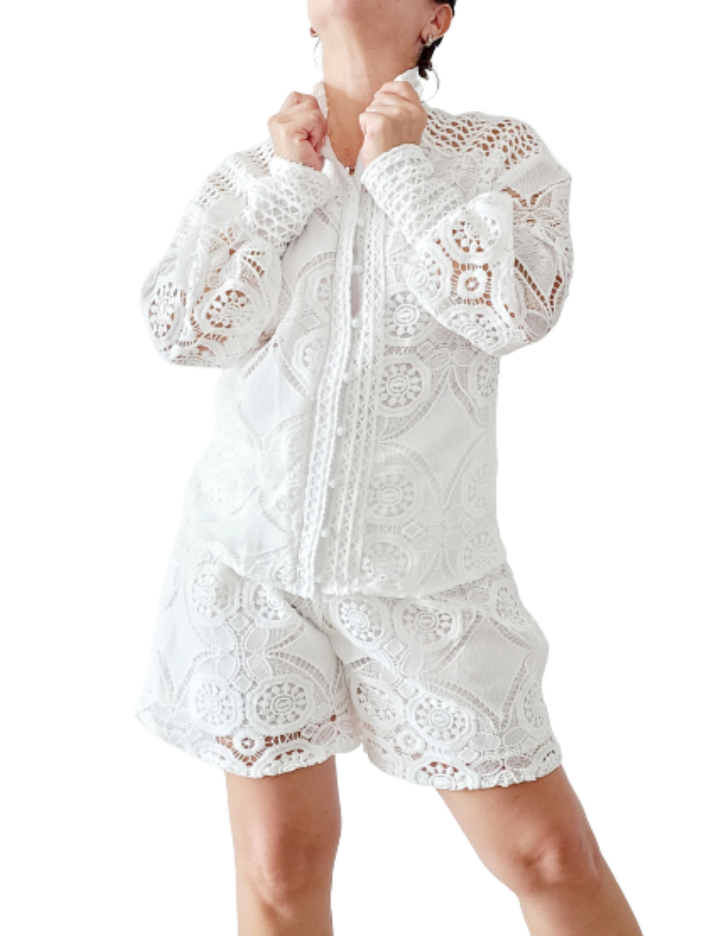 Lace Long Sleeve blouse & shorts