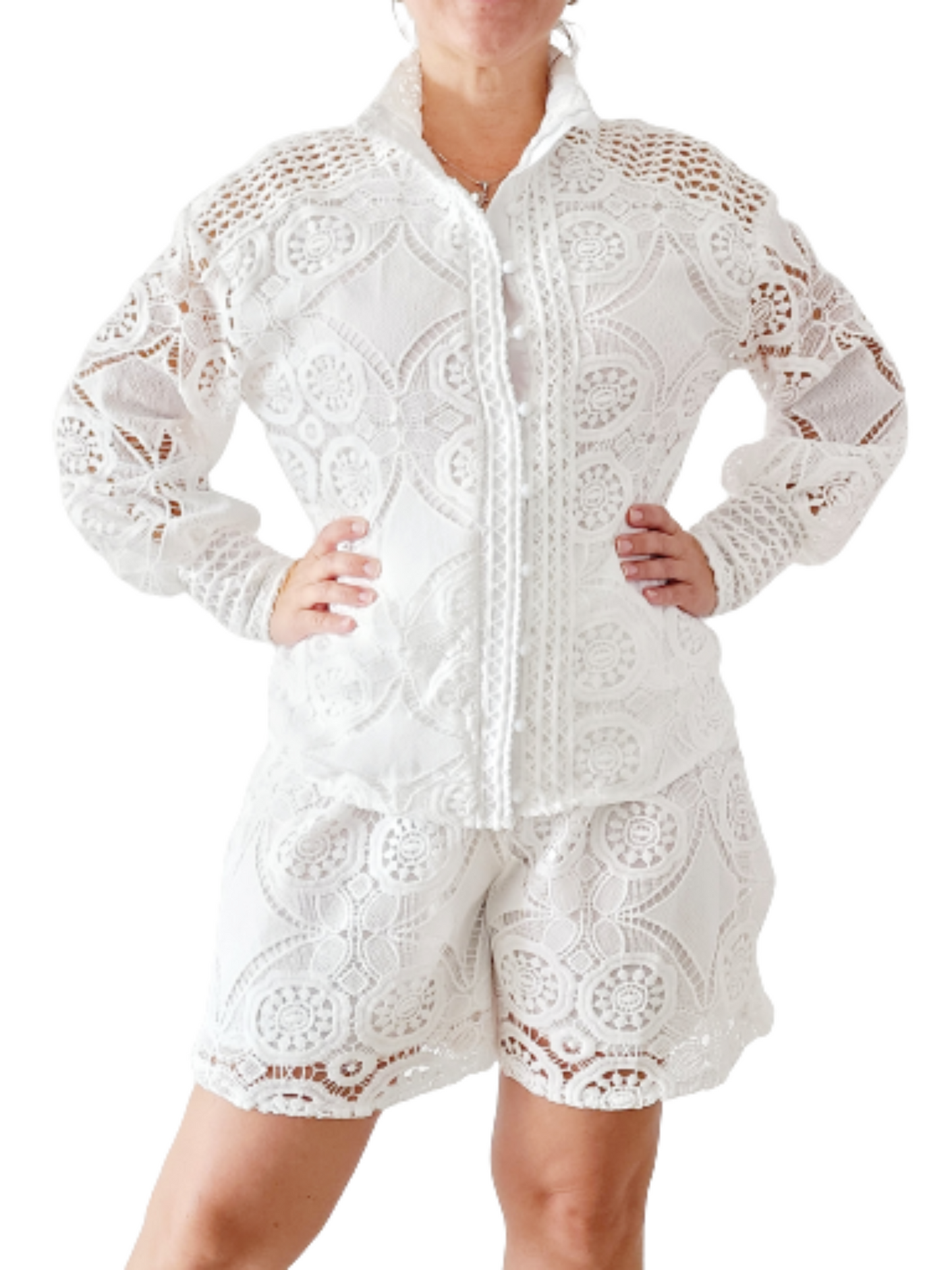 Lace Long Sleeve blouse & shorts