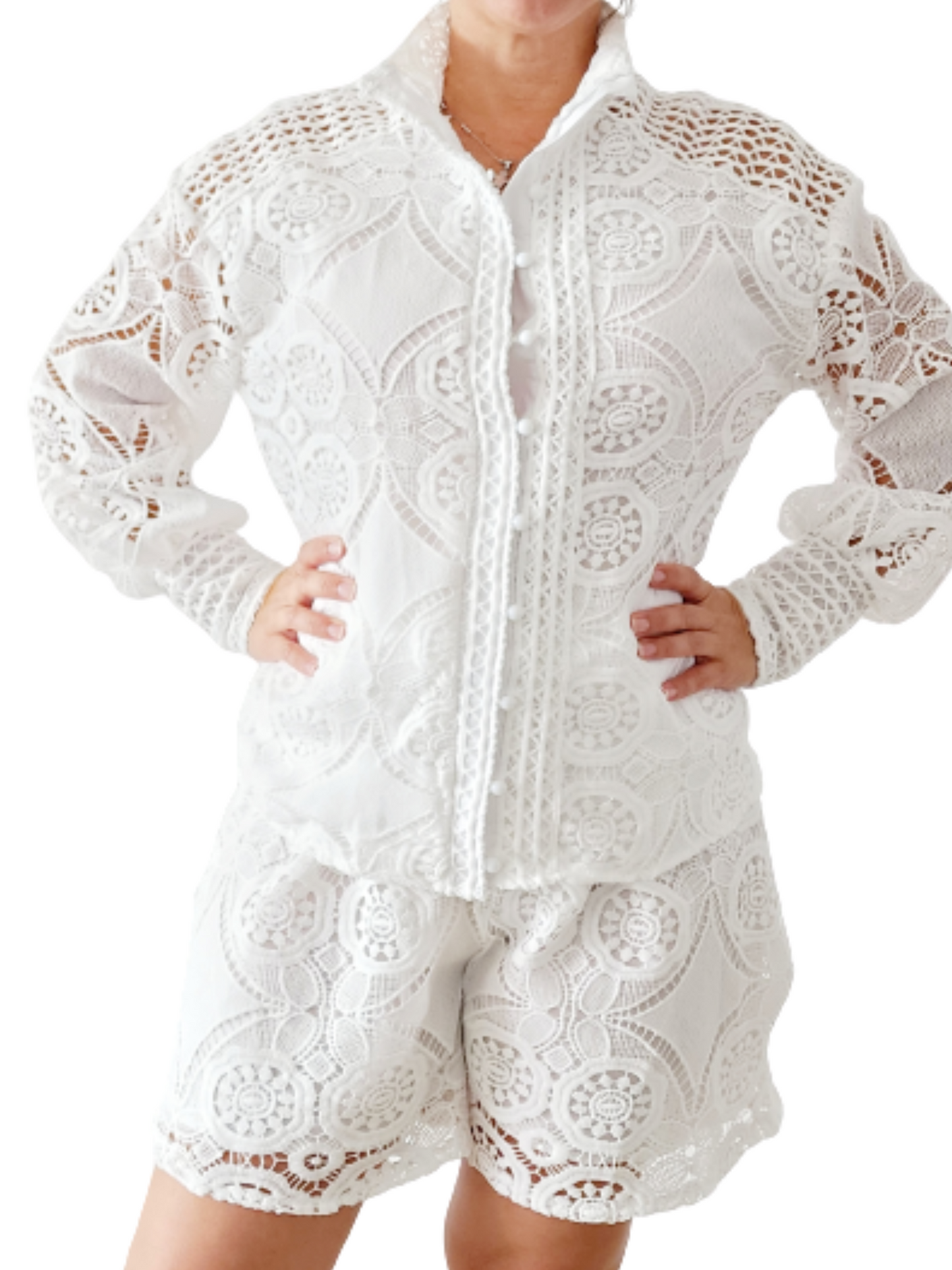 Lace Long Sleeve blouse & shorts
