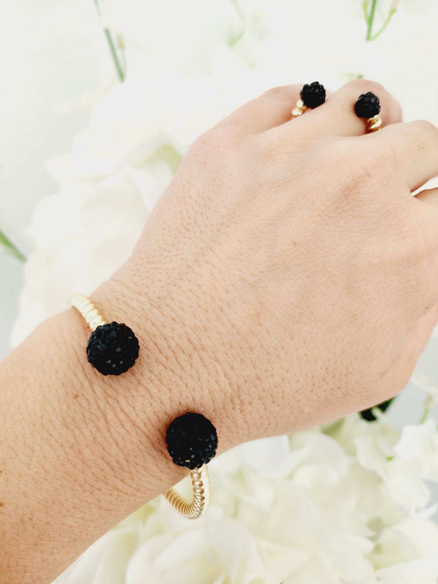 Golden Turkish line bracelet and ring set