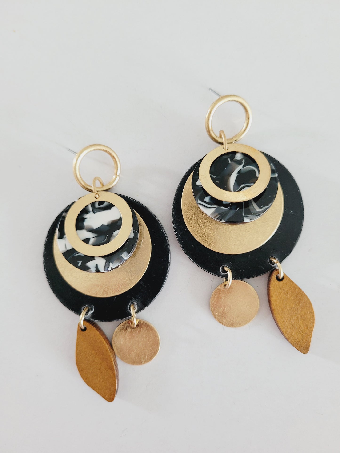 Wood, acrylic, metal and resin earrings