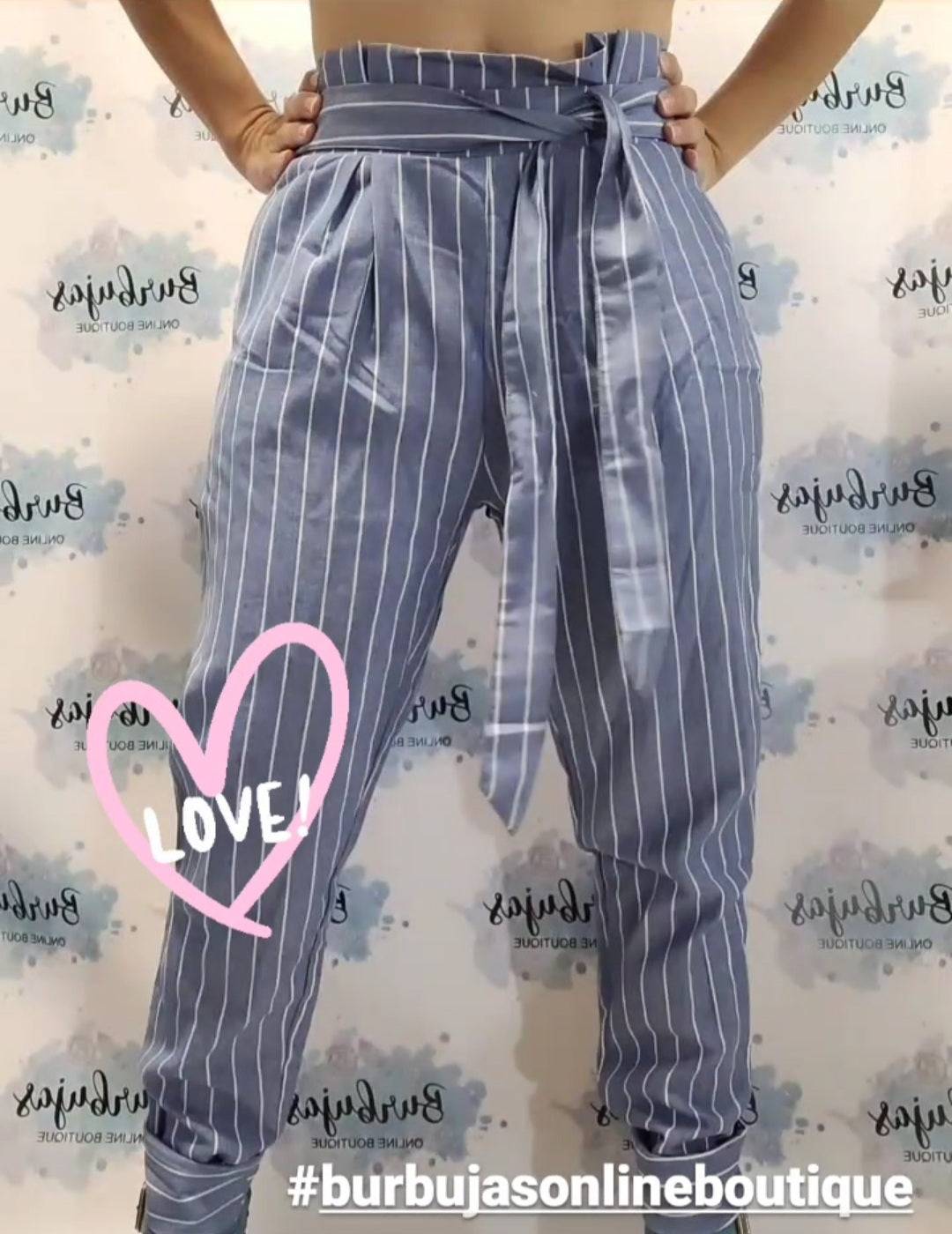 Fashion jogger pants with blue and white lines