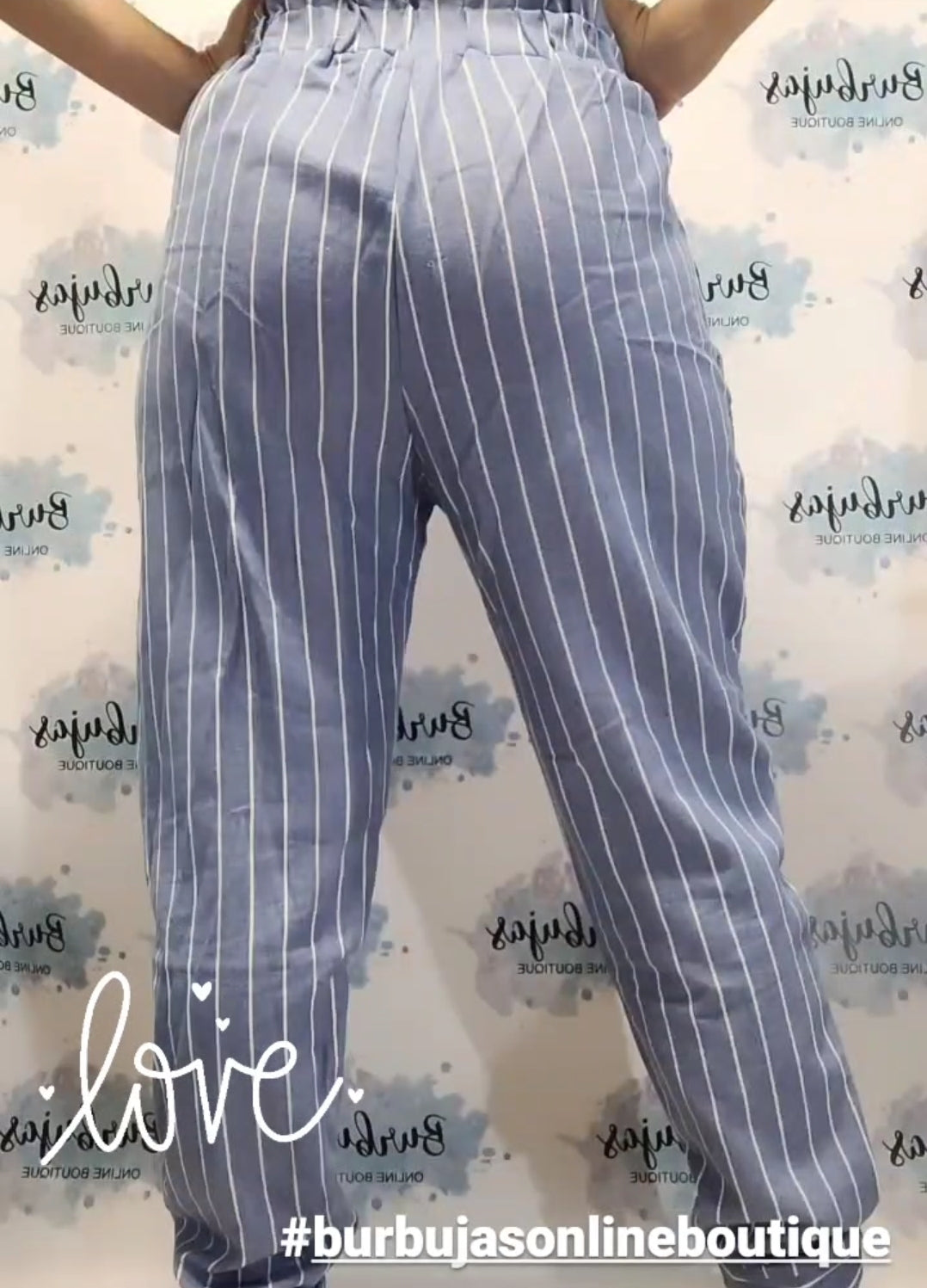 Fashion jogger pants with blue and white lines