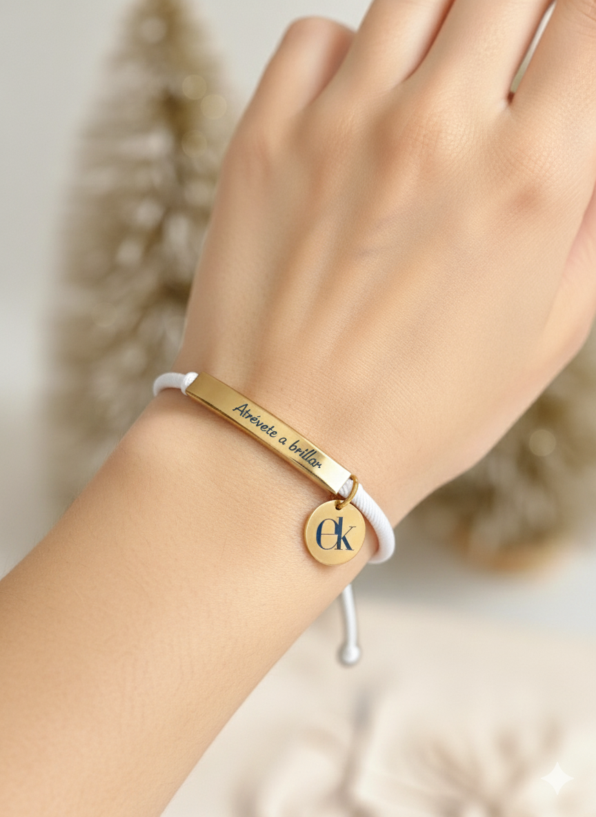 Pulsera Atrévete a Brillar – Blanca con Dorado ✨