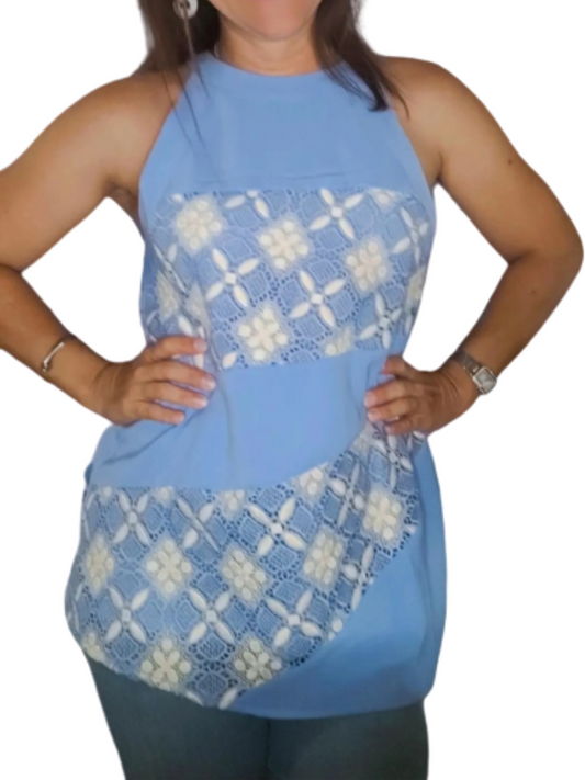 Light blue top with cream