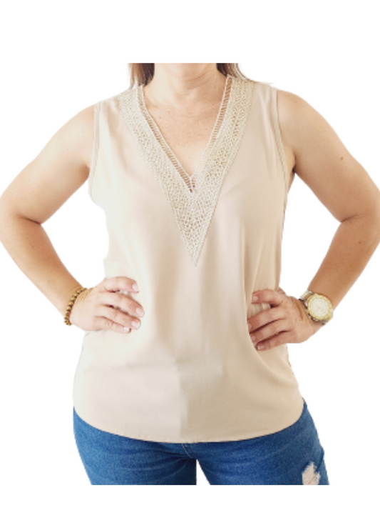 Cream V-neck top