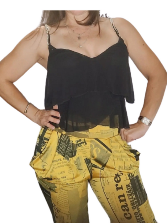 Layered Black Cuff Top