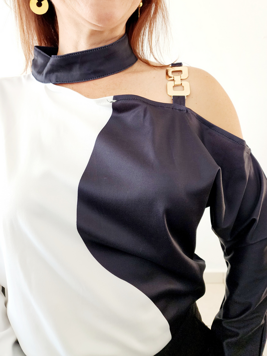 Dualidad Divina – Blusa Blanco & Negro 🖤🤍