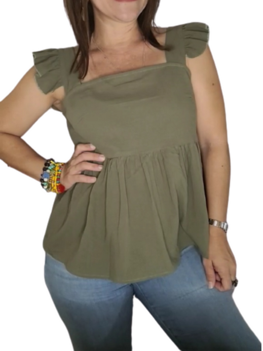 Olive wide angled square cut top