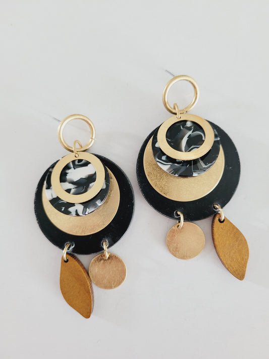 Wood, acrylic, metal and resin earrings