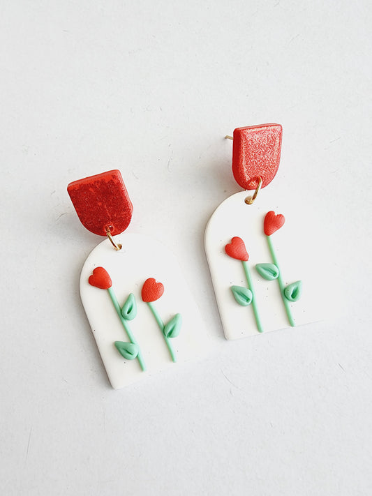 Polymer earrings with red flowers