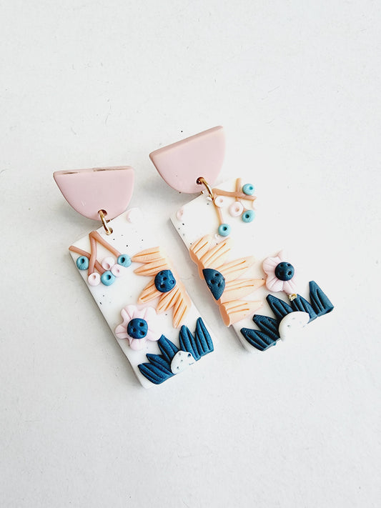 Polymer earrings with delicate flowers